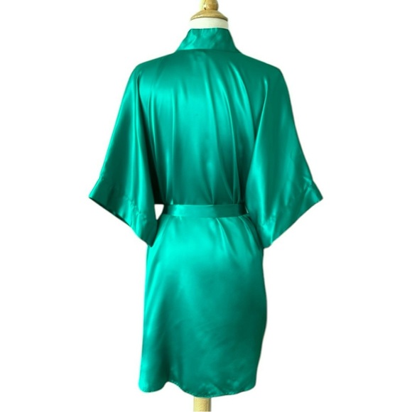 Vintage Jennifer Moore Satin Emerald Green Kimono Topper Robe, One Size - Picture 7 of 14